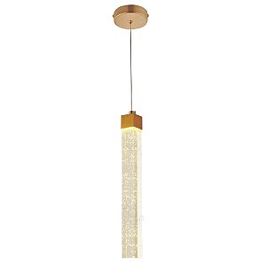 Pendente de Teto LED 5W 3000K Bivolt Metal Dourado e Cristal com Cabo de 2m