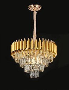Pendente de Metal Dourado e Cristal Transparente com 9 Lâmpadas E14 55x34cm