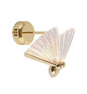 Arandela Borboleta LED 6W 3000K Bivolt Metal Dourado e Acrílico 17x15cm