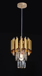 Pendente de Metal Dourado e Cristal Transparente E14 20x26cm com Cabo de 1m
