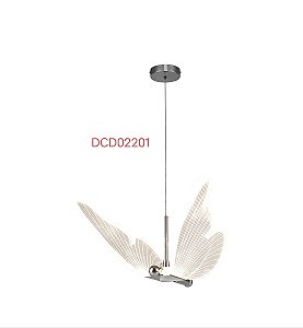 Pendente Mini Borboleta 24x18cm 8W 800lm 3000K Bivolt Metal Cromado e Acrílico com Cabo de 2m