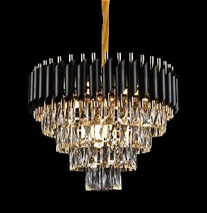 Pendente de Cristal Preto 50cm para 8 Lâmpadas E14