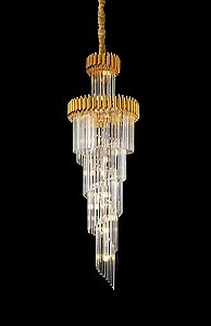 Pendente de Cristal Transparente e Metal Dourado 65×180 cm para 22 Lâmpadas E14