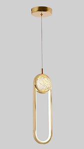 Pendente LED 17W 3000K Bivolt Metal Dourado e Cristal com Cabo de 2M