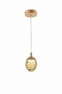 Pendente LED 10x15CM 5W 3000K 250LM Bivolt Metal Dourado e Cristal com Cabo de 2M