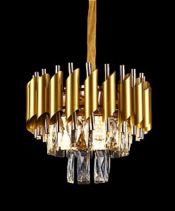 Pendente Sindora 30x27cm E14x3 Metal Dourado e Cristal Transparente