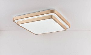 Plafon LED Quadrado 120W 9000LM 3 Temperaturas Bivolt Metal Dourado e Acrílico 49x49x8,5cm
