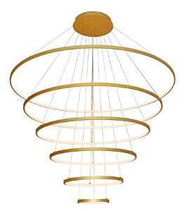 Pendente LED Anéis Concêntricos 264W 3000K 18480LM Bivolt Alumínio Dourado e Silicone