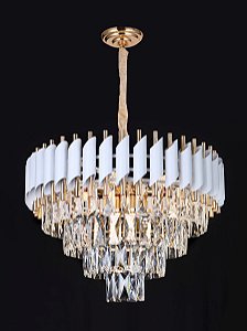 Pendente de Cristal Transparente com 9 Lâmpadas E14 e Estrutura de Metal Branco 53×36cm