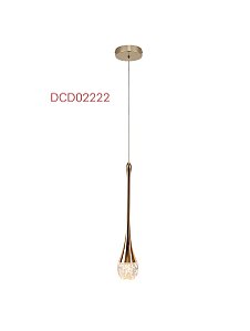 Pendente LED 7×34CM 5W 500LM 3000K Bivolt Metal Dourado e Cristal com Cabo de 2M
