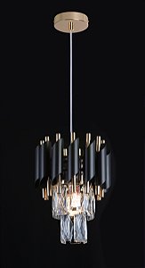 Pendente de Metal Preto e Cristal Transparente E14 20x26CM com Cabo de 1M