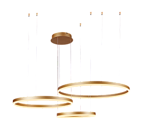 Pendente LED Circular Triplo 112W 3000K 7840LM Bivolt Alumínio Dourado e Acrílico