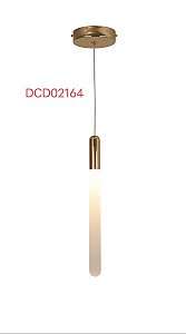 Pendente Cilíndrico LED 5W 3000K Bivolt Metal Dourado e Acrílico 32xØ3cm