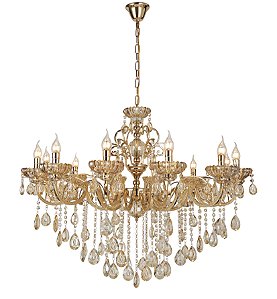 Pendente de Cristal Amber 75×80CM com 8 Lâmpadas E14 em Metal Dourado