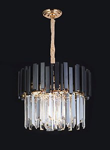 Pendente de Metal Preto com Cristais Transparentes 38×30CM para 5 Lâmpadas E14
