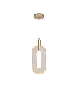 Pendente LED 10×24CM 5W 500LM 3000K Bivolt Metal Dourado e Cristal com Cabo de 2M