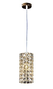 Pendente de Metal Dourado e Cristal com Soquete E14 e Dimensões de 12×23CM