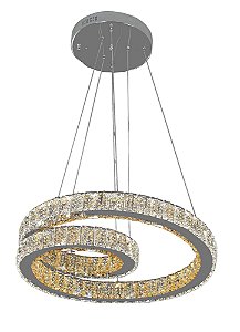 Pendente LED Redondo Ø50CM 72W 3000K 4000K 6000K 3400LM com Controle Remoto Bivolt em Metal Cromado e Cristal com Cabo de 1M