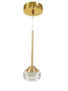 Pendente de Metal Dourado e Cristal 5W 3500K Bivolt com Cabo de 1,5m