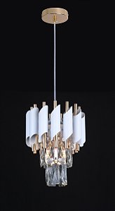 Pendente de Metal Branco e Cristal Transparente E14 20x26CM com Cabo de 1M