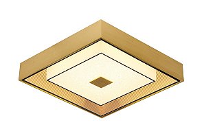 Plafon LED de Sobrepor Quadrado 34×34×9CM 16W 3000K 1600LM Bivolt em Metal e Vidro Dourado