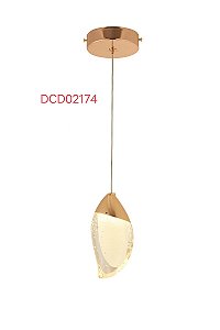 Pendente de Metal Dourado e Cristal Transparente Ø11×19cm 5W 3000K 500LM Bivolt com Cabo de 2m