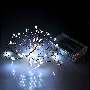 Cordão de Cobre 50 LEDs Fio de Fada 5 Metros Branco Frio Pilha - Uso Interno