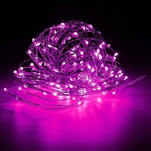 Cordão de Cobre 50 LEDs Fio de Fada 5 Metros Rosa Pilha - Uso Interno