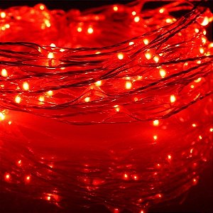 Cordão de Cobre 50 LEDs Fio de Fada 5 Metros Vermelho à Pilha - Uso Interno