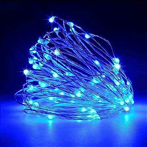 Cordão de Cobre 100 LEDs Fio de Fada 10 Metros Azul Pilha