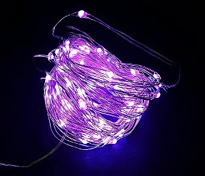 Cordão De Cobre 100 LEDs Fio de Fada 10 Metros Roxo Pilha e USB