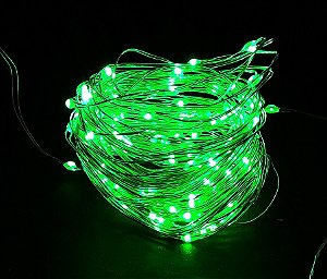 Cordão de Cobre 100 LEDs Fio de Fada 10 Metros Verde Pilha e USB