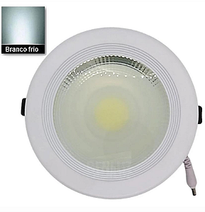 Luminária Painel COB LED 20W Embutir Redondo Branco Frio