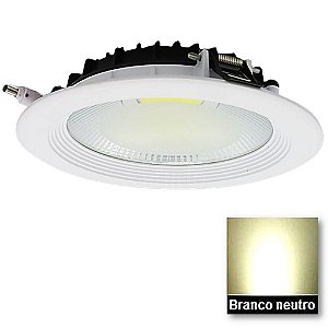 Luminária Painel Cob LED 30W Embutir Redondo Branco Morno