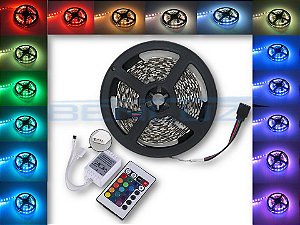 Kit Fita LED 5050 RGB 5M 12V com Silicone e Fonte 2A