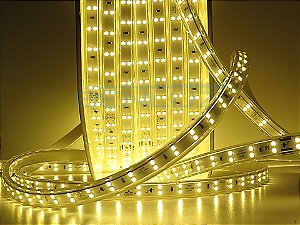 Mangueira Chata Dupla de LED Branco Quente 220V - Rolo com 50 Metros