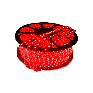 Mangueira Chata LED 5050 Vermelha 60 LEDs por Metro 220V Rolo com 100 Metros