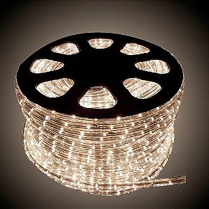 Mangueira de LED Redonda Rolo 100 Metros 110V 12mm 30 LEDs por Metro - Branco Quente