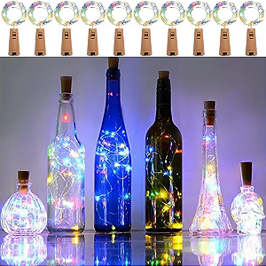 Kit com 1200 Fio de Fada Cordão Cobre 10 LED 1M Colorido 3 Funções Bateria