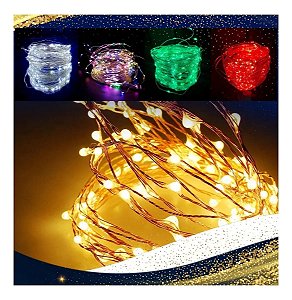 Kit com 1200 Fio de Fada Cordão Cobre 10 LED 1M Branco Quente Bateria