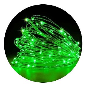 Kit com 1000 Fio de Fada Cordão Cobre 10 LED 1M Verde Fixo Bateria