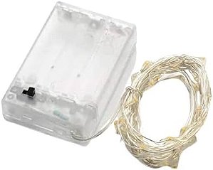 Kit com 1000 Fio de Fada Cordão Cobre 10 LED 1M Amarelo Fixo Bateria