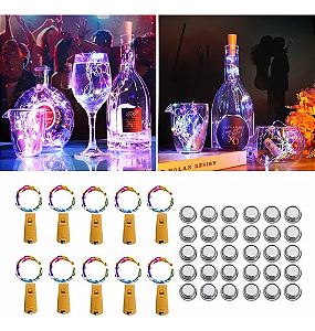 Kit com 1000 Fio de Fada Cordão Cobre Rolha 10 LED 1M Azul Bateria