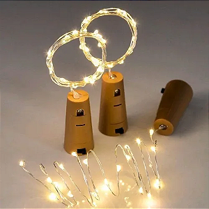 Kit com 1000 Fio de Fada Cordão Cobre Rolha 10 LED 1M Branco Quente Fixo Bateria