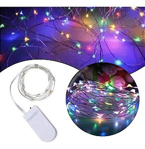 Kit com 1000 Fio de Fada Fxo Cordão Cobre 20 LEDS 2M Colorido Bateria