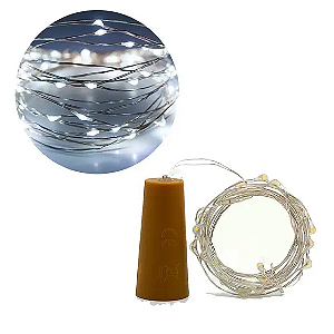 Kit com 1000 Fio de Fada Cordão Cobre 20 LED 2M Branco Frio Bateria com Rolha