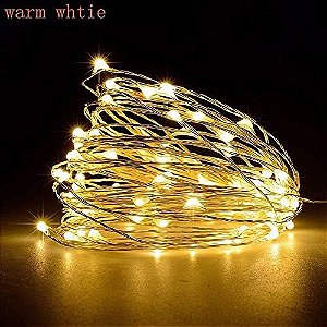 Kit com 1000 Fio de Fada Cordão Cobre Branco Quente 20 LED 2M Bateria