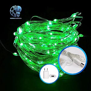 Kit com 1000 Fio de Fada Cordão Cobre 20 LED 2M Verde Bateria