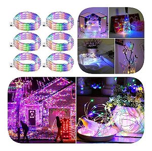 Kit com 1000 Fio de Fada Cordão Cobre Rolha 20 LED 2M Colorido Bateria