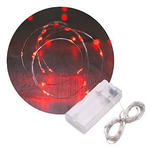 Kit com 1000 Fio de Fada Cordão Cobre Rolha 20 LED 2M Vermelho Bateria
